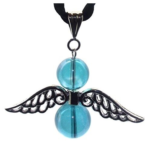 Large Guardian Angel Wing Aqua Aura Quartz Crystal Pendant